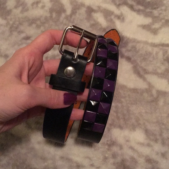 Kids Punk Purple & Black Checkerboard Studded Belt - Picture 2 of 7